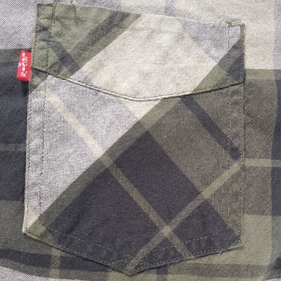Levis Mens Small Green/Black/White Plaid Button Up Short Sleeve Shirt Vintage - Picture 4 of 6